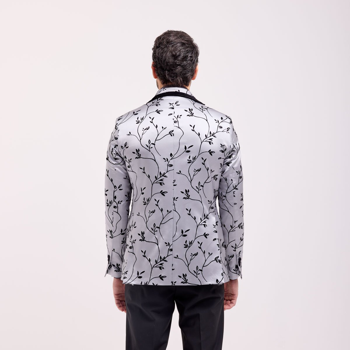 Blazer sartoriale da uomo con profili a contrasto e dettagli in velluto floreale, vestibilità Drop 5, 100% Made in Italy - immagine 3