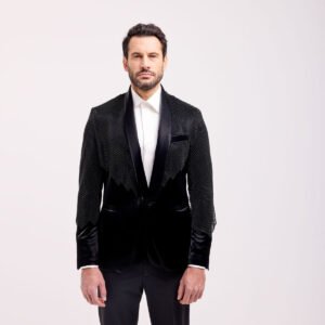 Giacca da smoking di lusso italiana da uomo con dettaglio in rete scintillante, vestibilità Drop 5, 100% Made in Italy