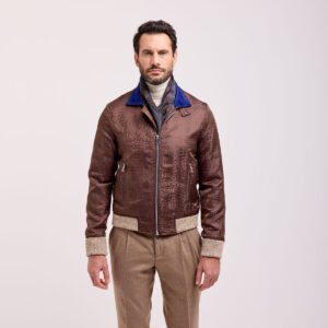 Bomber da uomo in seta lavorata, effetto rettile, 100% Made in Italy