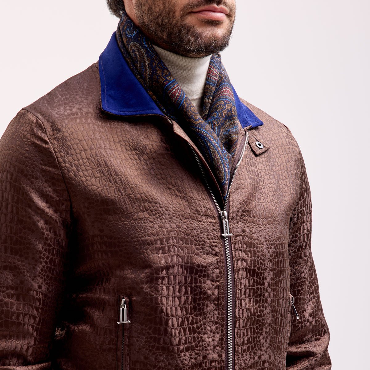 Bomber da uomo in seta lavorata, effetto rettile, 100% Made in Italy - immagine 3