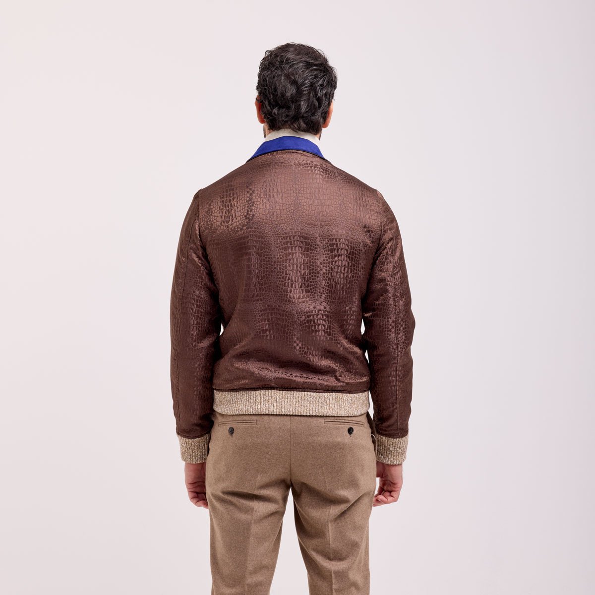 Bomber da uomo in seta lavorata, effetto rettile, 100% Made in Italy - immagine 4