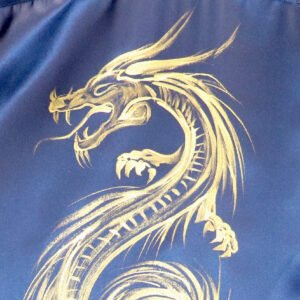 Camicia in seta personalizzata dipinta a mano, dipinto con Drago cinese, fatta a mano in Italia