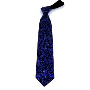 Cravatta sartoriale in seta nera con decorazione di cristalli Swarovski zaffiro, fatta a mano in Italia