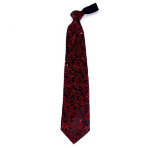 Cravatta sartoriale in seta nera con decoro di cristalli Swarovski rossi, realizzata a mano in Italia