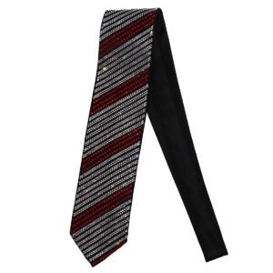 Cravatta sartoriale di lusso in seta, motivo a righe regimental rosse e bianche in cristalli Swarovski S004, fatta a mano in Italia