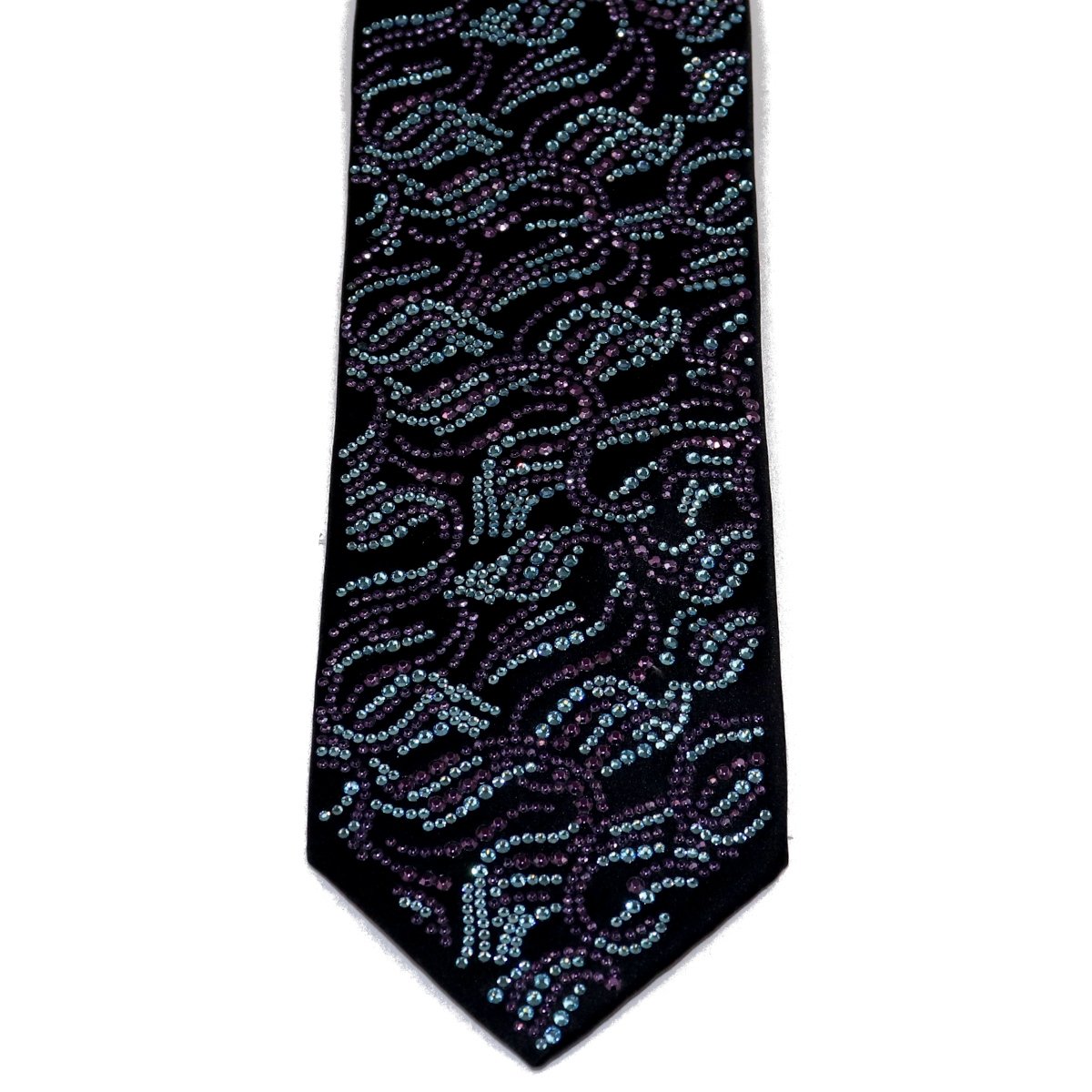 Cravatta in seta nera con Swarovski acquamarina e ametista - immagine 3