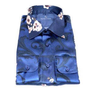 Camicia in seta personalizzabile, manica lunga, fantasia albero di ciliegio, realizzata a mano in Italia